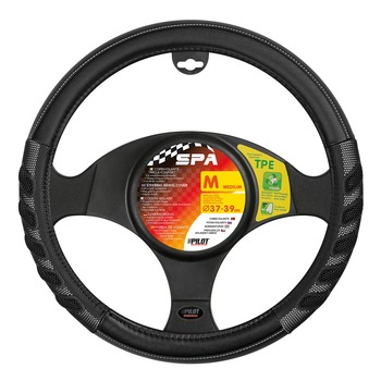 Husa volan imitatie piele Spa - M - Ø 37/39cm - Negru/Gri Husa volan imitatie piele Spa - M - Ø 37/39cm - Negru/Gri