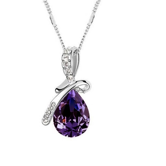 Lantisor Fashion Jewelry dama, argintiu/mov, 44 cm lungime
