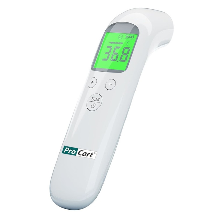 Termometru digital non contact LED, ProCart, corp si suprafete, cu infrarosu, dispozitiv medical, memorie, alarma