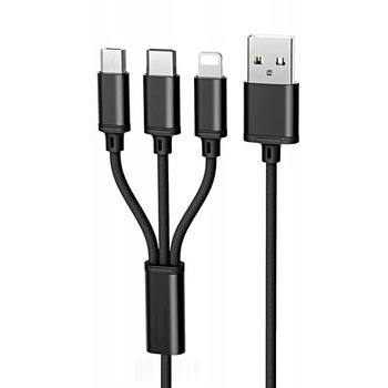 Cablu 3 in 1 Maxlife, Quick Charge, MicroUSB, Lighthing 8-pin si USB Type C, Black Cablu 3 in 1 Maxlife, Quick Charge, MicroUSB, Lighthing 8-pin si USB Type C, Black
