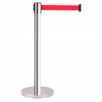 Stalp Delimitare Acces FormTex Otel Cromat cu Banda Retractabila Rosie