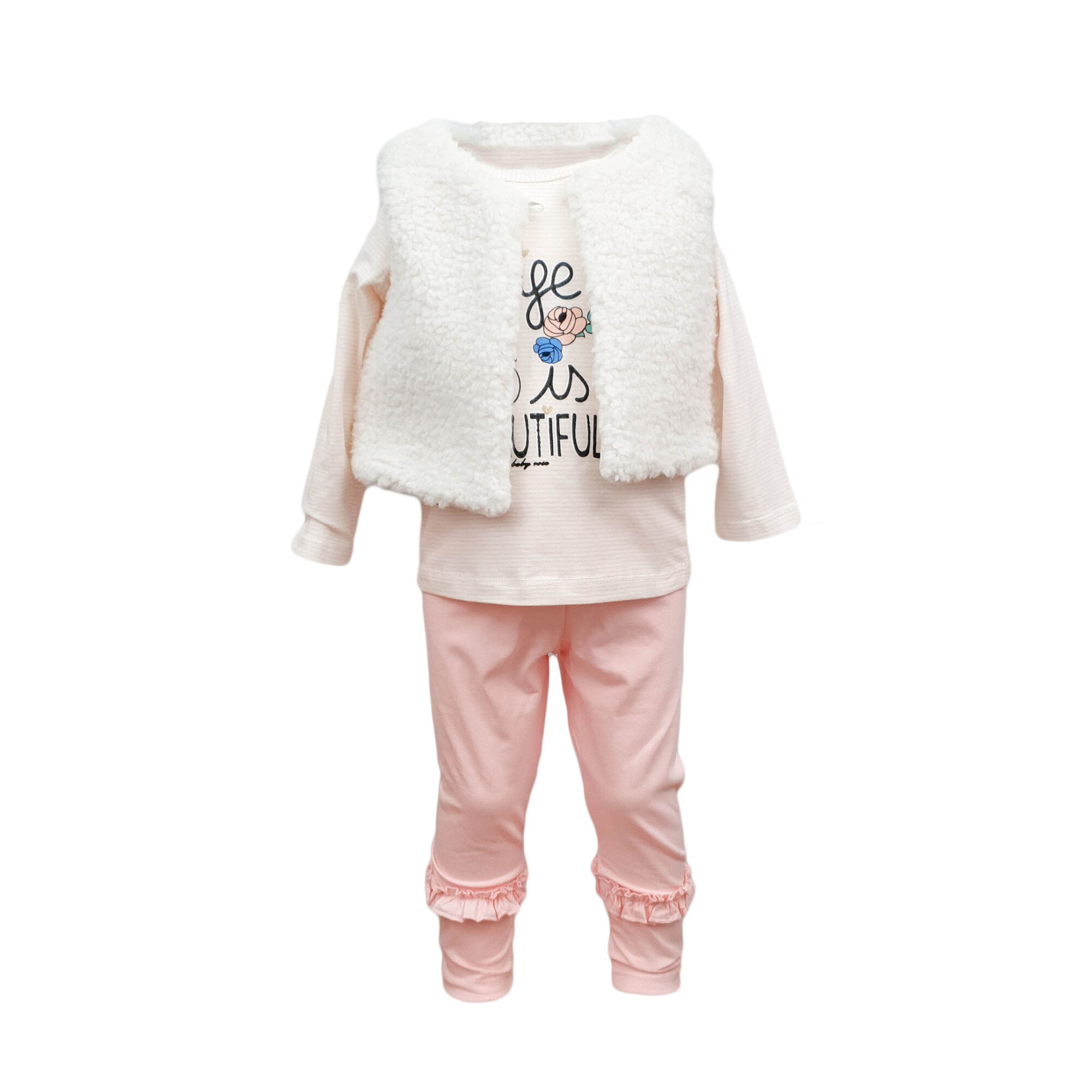 Compleu pentru fete, trei piese, roz-alb