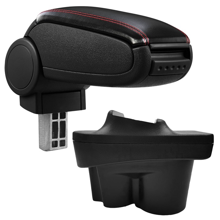 Cotiera pentru Opel Corsa E (09.2014 - ), marca AVR®, negru, capac piele ecologica cu cusatura rosie