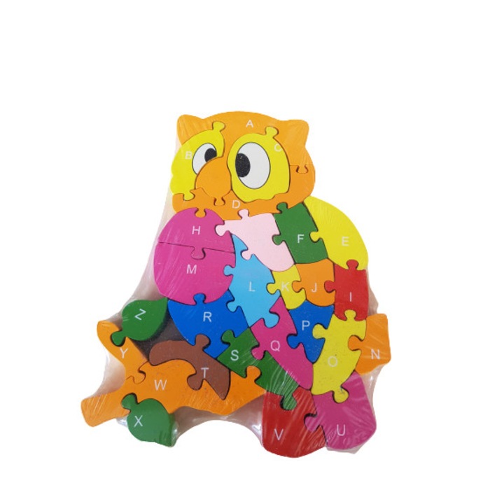 Ahelos puzzle, bagoly, fa, 26 db, tarka