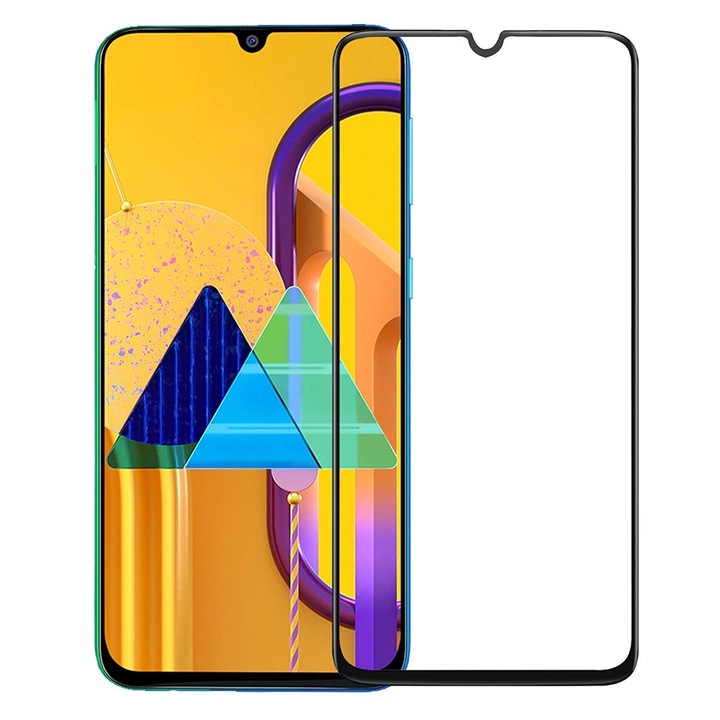 Üvegfólia 9D edzett üveg teljes ragasztó fekete, teljes fedés Samsung A20 / A30 / A30s / A50 / A50s / M21 / M30 / M30s / M31 készülékekhez