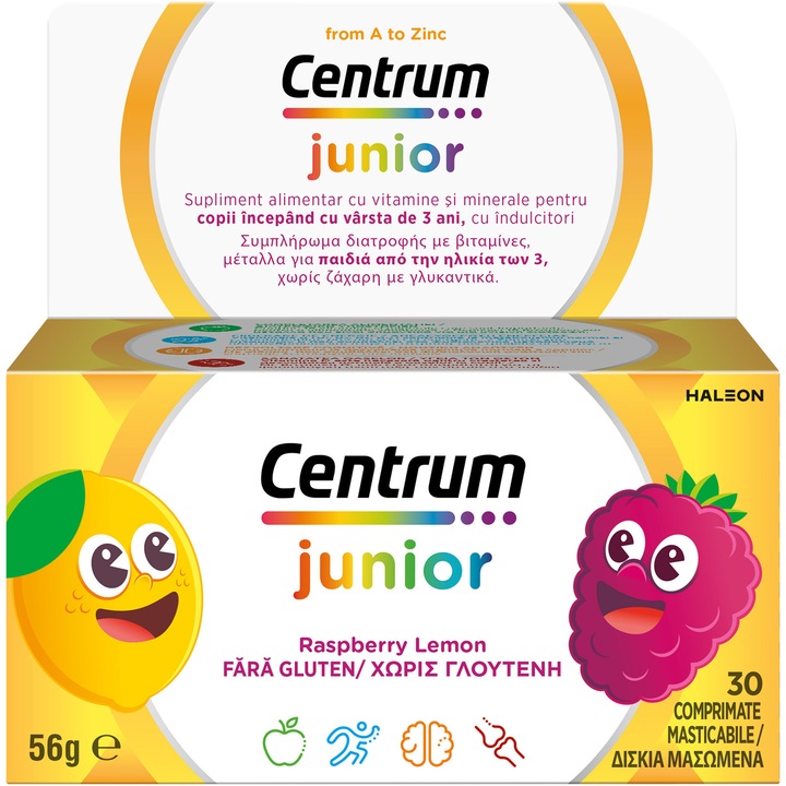 Centrum Junior Pro A-Zinc multivitamine si minerale pentru copii, 30 comprimate masticabile, Haleon