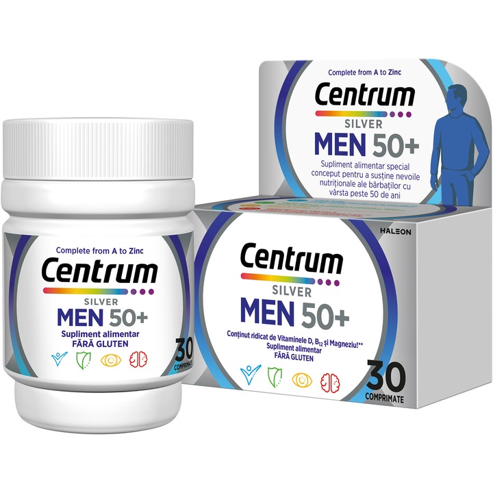 Centrum Silver Men 50+ multivitamine și multiminerale pentru susținerea nevoilor nutriționale ale bărbaților peste 50 de ani 30 comprimate filmate