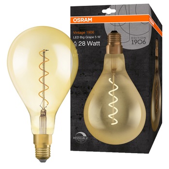 Bec LED OSRAM DIMABIL Vintage 1906 Big Grape LED 28, E27, 5W, 300 lm, lumina calda (2000K) Bec LED OSRAM DIMABIL Vintage 1906 Big Grape LED 28, E27, 5W, 300 lm, lumina calda (2000K)
