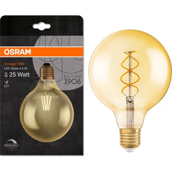 Bec LED OSRAM DIMABIL Vintage 1906 GLOBE LED 25, 4.5 W, E27, 280 lm, lumina calda (2000K) Bec LED OSRAM DIMABIL Vintage 1906 GLOBE LED 25, 4.5 W, E27, 280 lm, lumina calda (2000K)