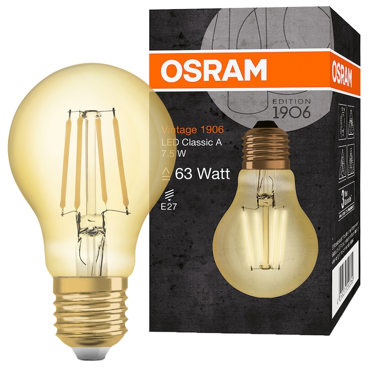 Osram Vintage 1906 CLASS A63 LED dekoratív izzó, E27, 7,5 W (63W), 950 lm meleg (2500K)