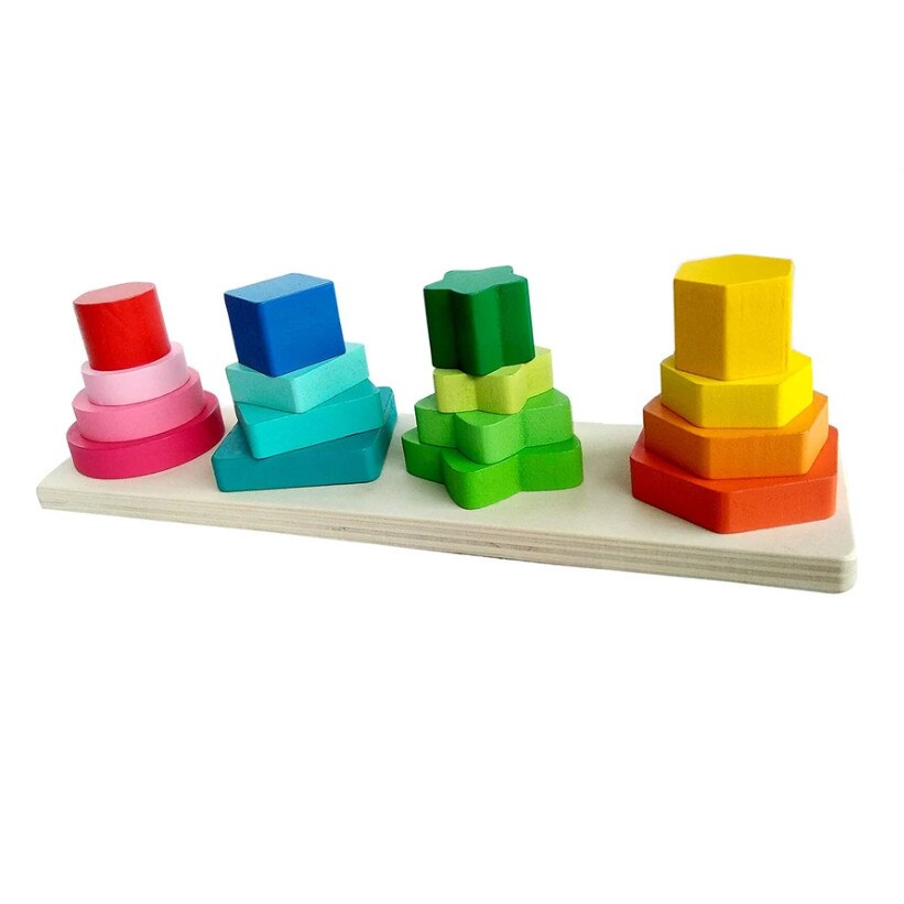 Jucarie educativa Sortator lemn cu forme geometrice, 4 coloane