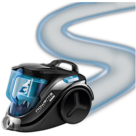 Aspirator fara sac Rowenta Compact Power RO3731, 1.5 l, 750 W, Clasa A Filtru de inalta eficienta, 8.8 m, Negru/Albastru