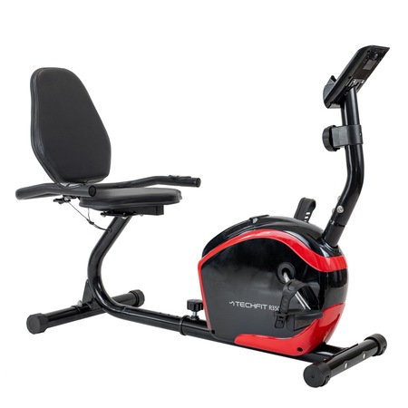 Bicicleta orizontala TECHFIT R350, Volanta 6 Kg, Scaun reglabil pe orizontala, Ecran LCD, Negru - Rosu