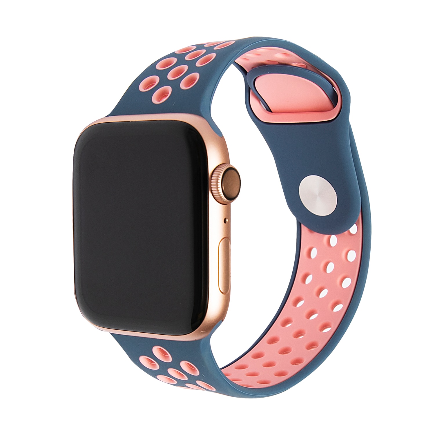 Curea silicon pentru Apple Watch 2/3/4/5/6, Bratara Silicon sport, Nike+, Edition, display 38 si 40 mm, Blue Marin / Roz