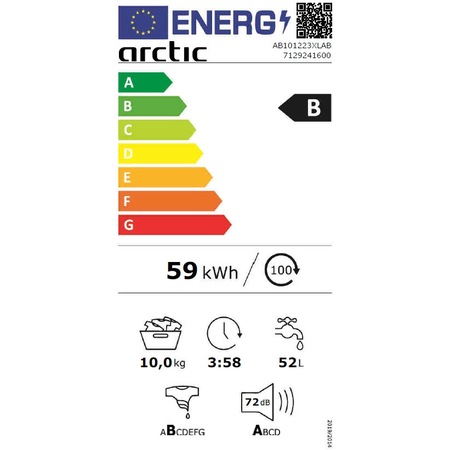 Masina de spalat rufe Arctic AB101223XLAB, 10 kg, 1200 rpm, Clasa B, Hygiene+Steam, Add-In, Steam Clean, Child Lock, Display LCD, Motor Silent Inverter, Antracit