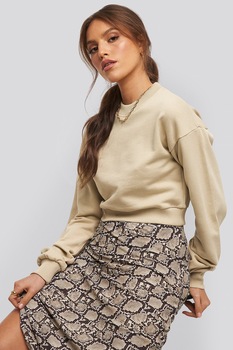 NA-KD, Bluza sport crop cu maneci cazute, Bej, L NA-KD, Bluza sport crop cu maneci cazute, Bej, L