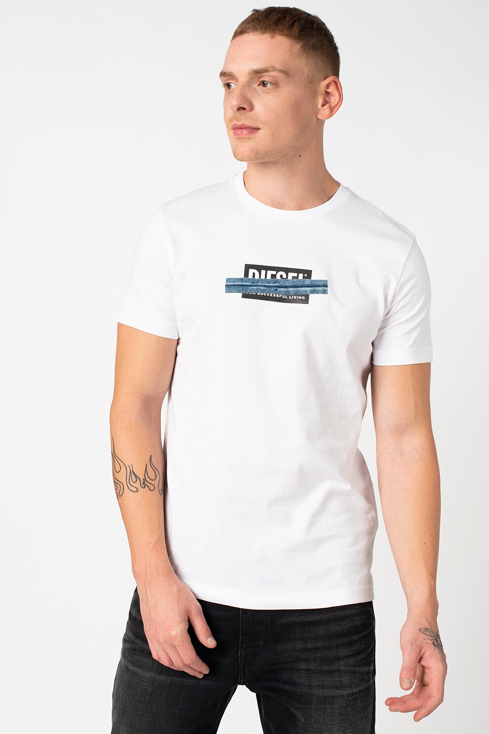 Diesel, Tricou cu imprimeu logo Diegos, Alb/Negru/Albastru, 2XL