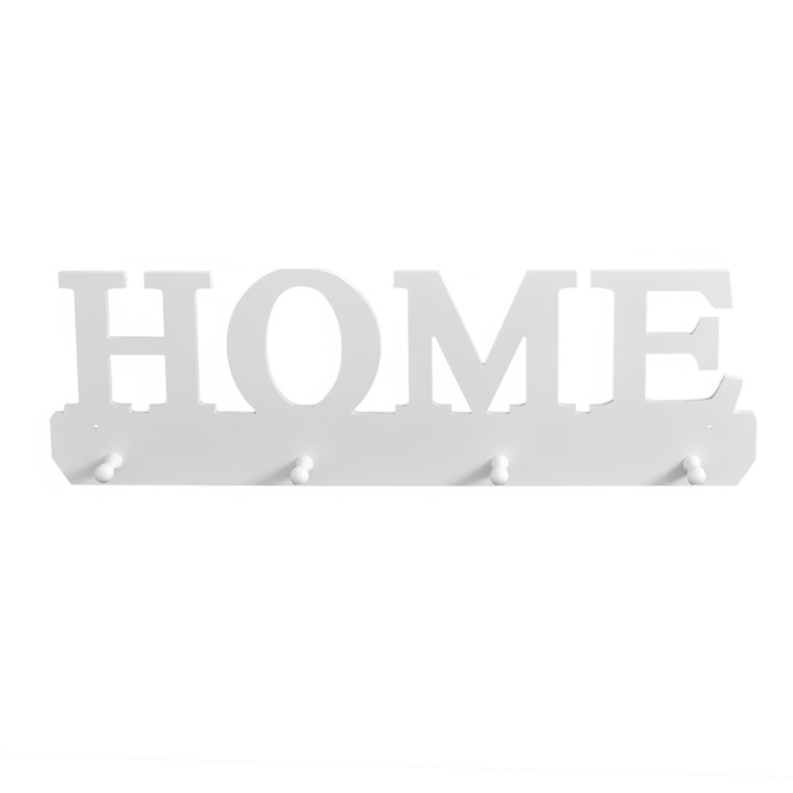 Домашна закачалка 4 куки, Naimeed D27, бял цвят, 59 х 17,5 см