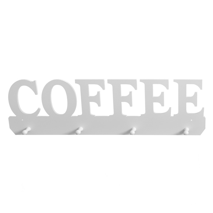 Закачалка за кафе 4 куки, Naimeed D26, бял цвят, 60 х 18 см