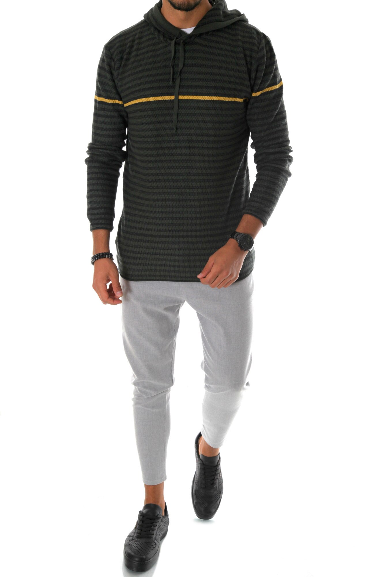 Hanorac T3713, slim fit, model sport, pentru barbati, kaki, Kaki