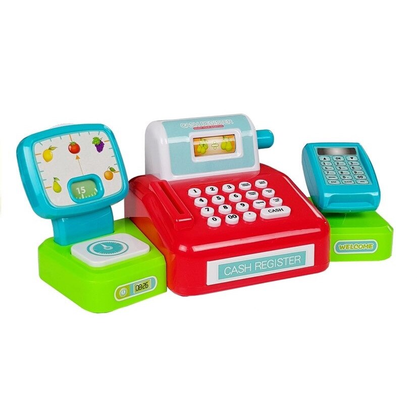 Set de joaca Malipen carucior de cumparaturi cu casa de marcat, 40 piese, albastru