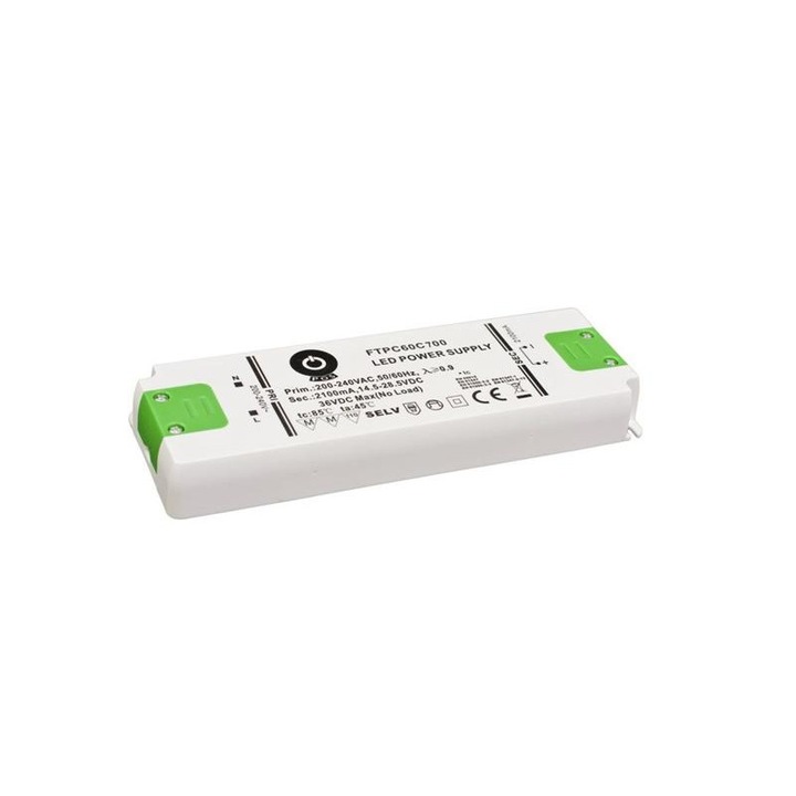 Surse de alimantare LED, POS, Zasilator LED 60W, 700mA, plastic, 2 clase de protectie