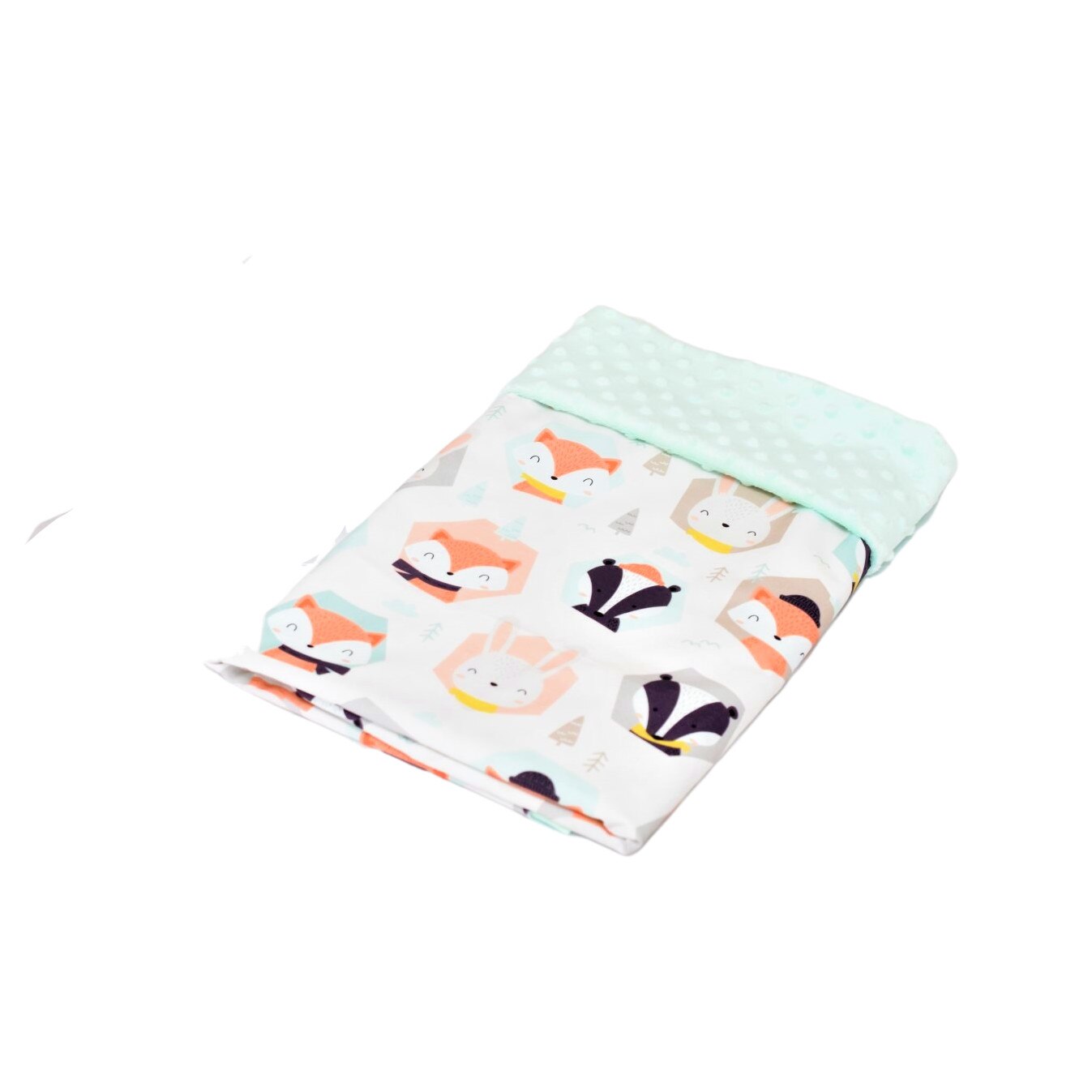 Paturica groasa nedetasabila model animale si plus minky verde menta 75x100 cm