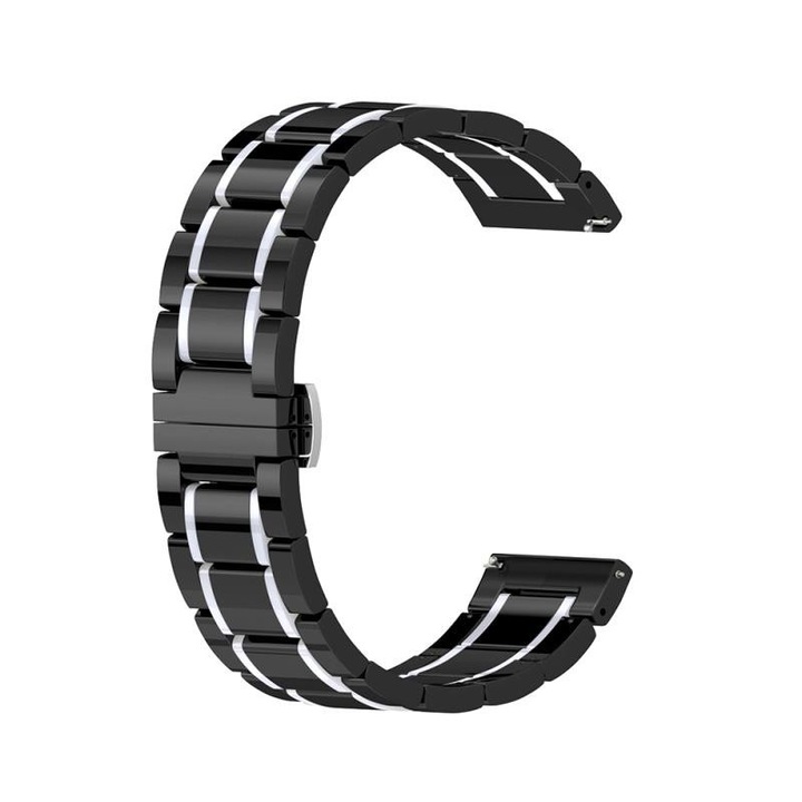 Curea ceramica, compatibila Huawei Watch GT 2 Pro, telescoape Quick Release, 22mm, Negru/Argintiu