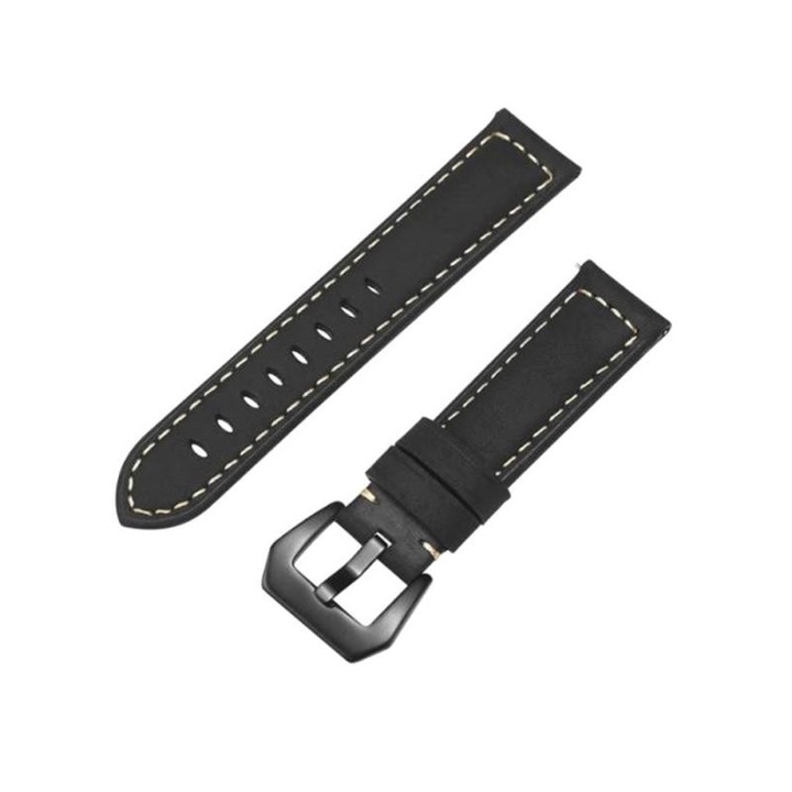 Curea piele naturala compatibila Huawei Watch GT 2 Pro, Telescoape QR, 22mm, Negru Mat