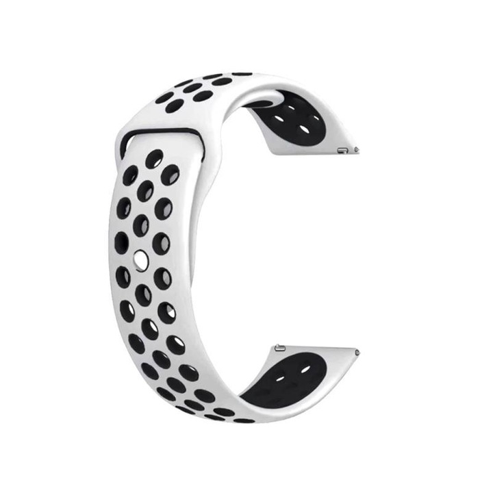 Curea silicon compatibila Huawei Watch GT 2 Pro, telescoape Quick Release, 22mm, Alb/Negru
