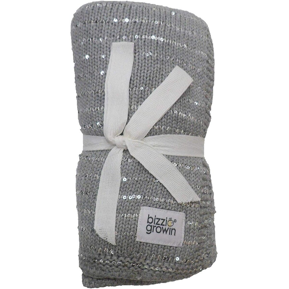 Paturica Tricotata din Bumbac Gri cu Paiete