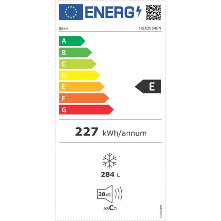 Lada frigorifica Beko HSA29540N, 284 l, Clasa E, Fast Freezing, Alb