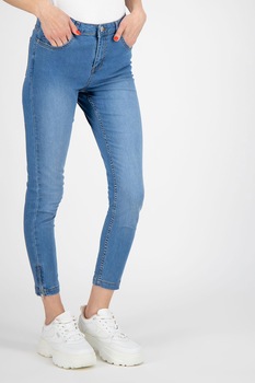 b.young, Blugi slim fit din amestec de bumbac organic, cu fermoar la terminatie, Albastru lavanda, 27 b.young, Blugi slim fit din amestec de bumbac organic, cu fermoar la terminatie, Albastru lavanda, 27