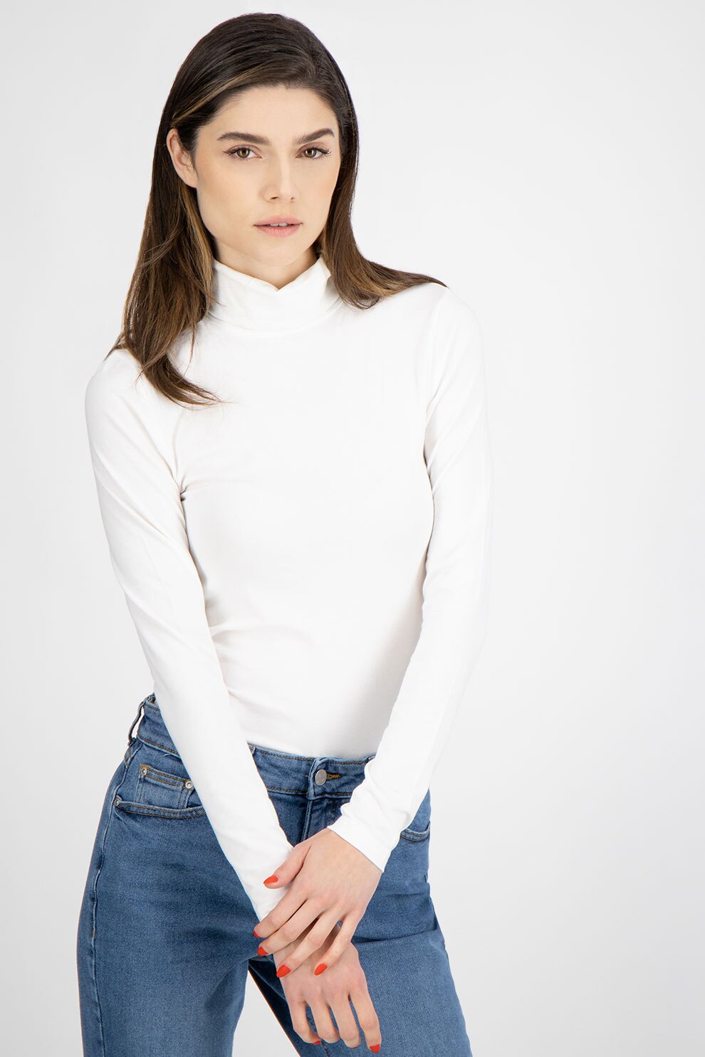 b.young, Bluza din amestec de modal, cu guler inalt Pamila, Alb prafuit, L