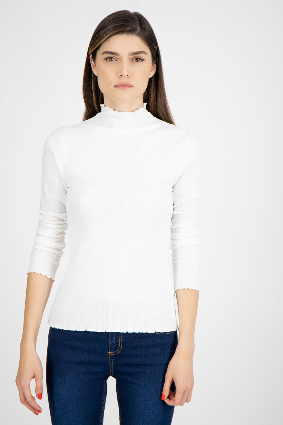 b.young,Bluza cu striatii si guler inalt, Alb, XL