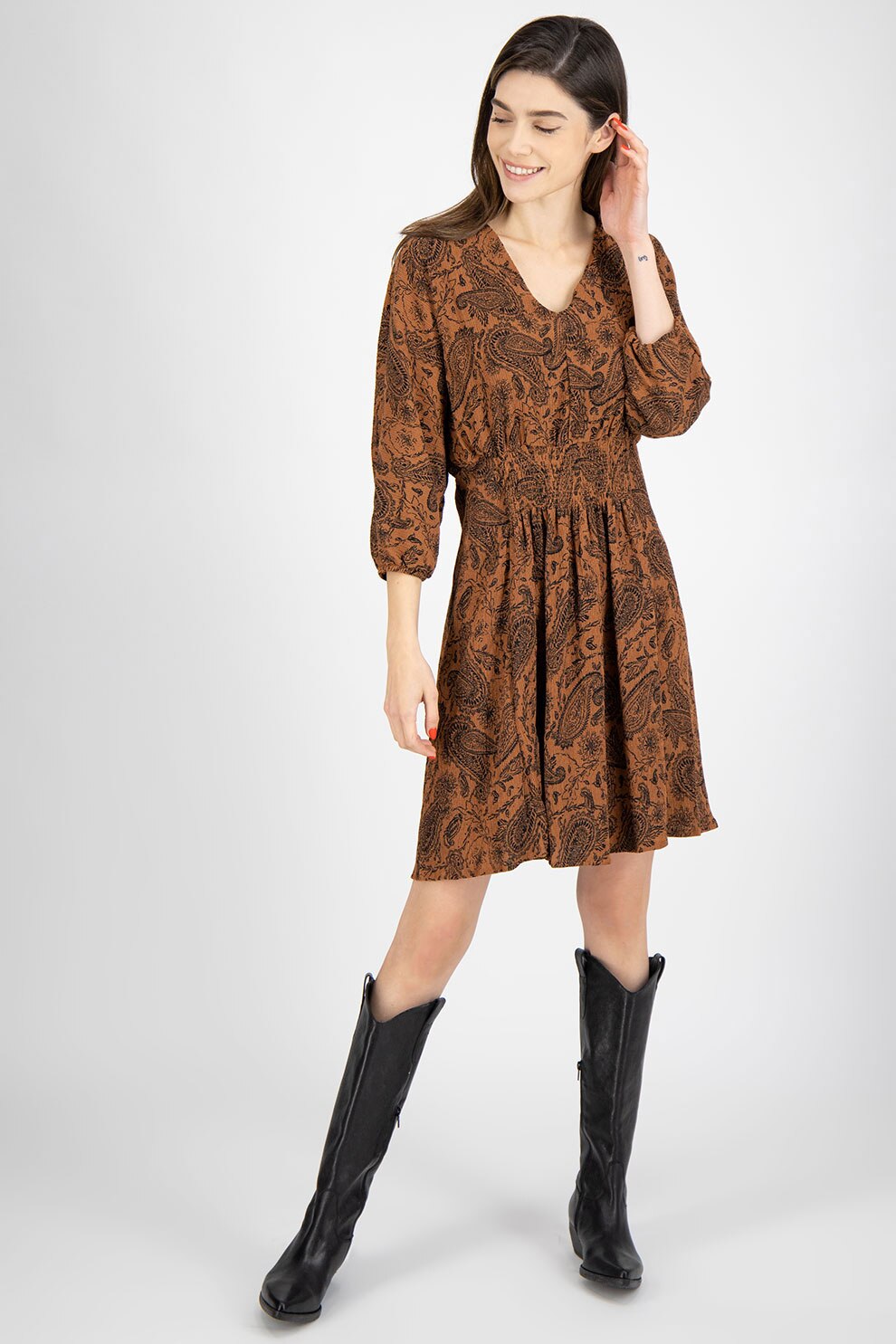 b.young, Rochie midi cu model paisley, Maro scortisoara/Negru