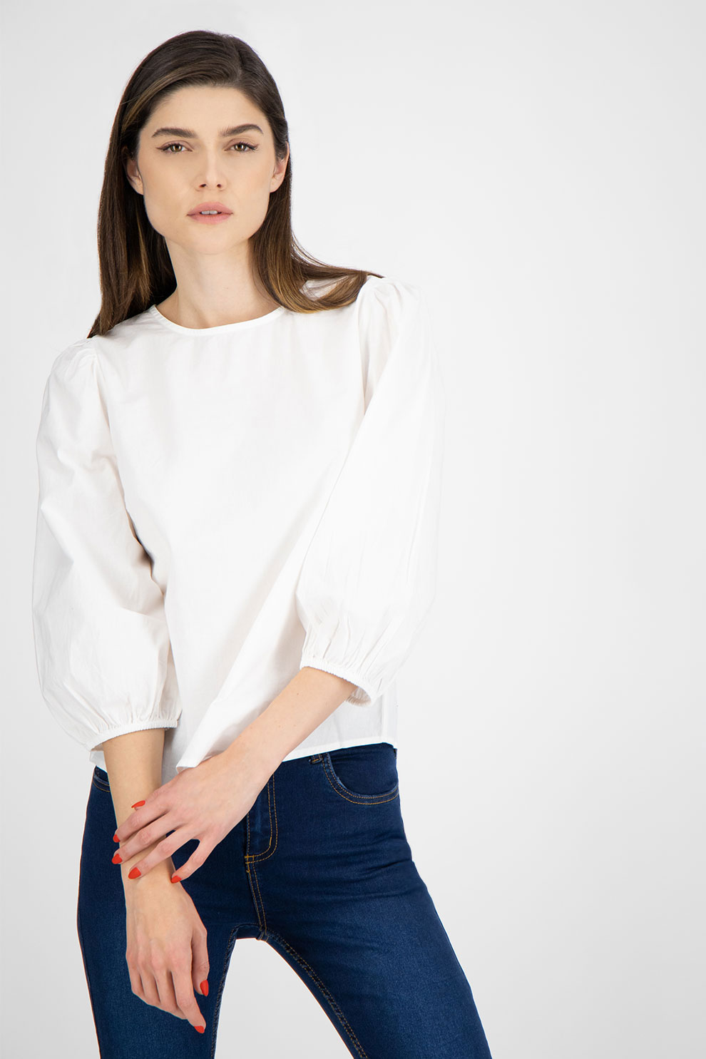 b.young, Bluza cu maneci trei sferturi bufante, Alb, XS