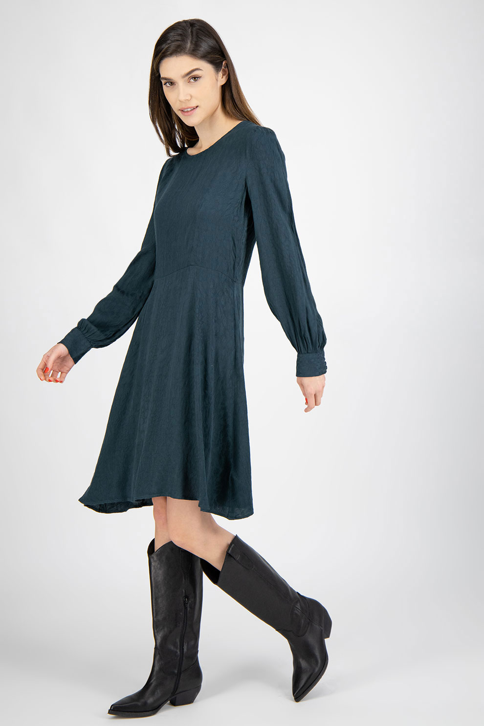 b.young, Rochie midi cu animal print, Verde englez, S