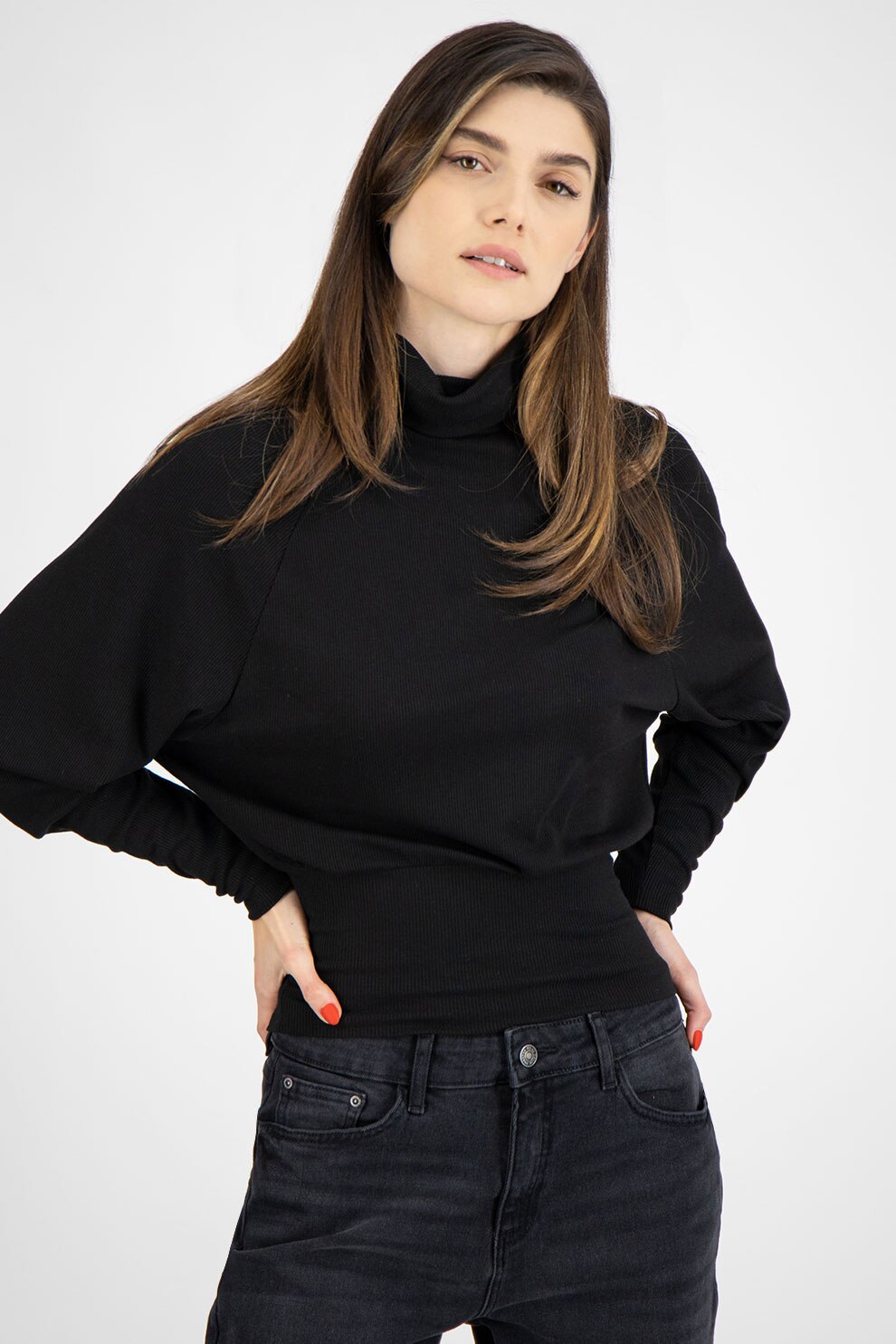 b.young, Bluza din jerseu cu guler inalt si maneci dolman, Negru, L