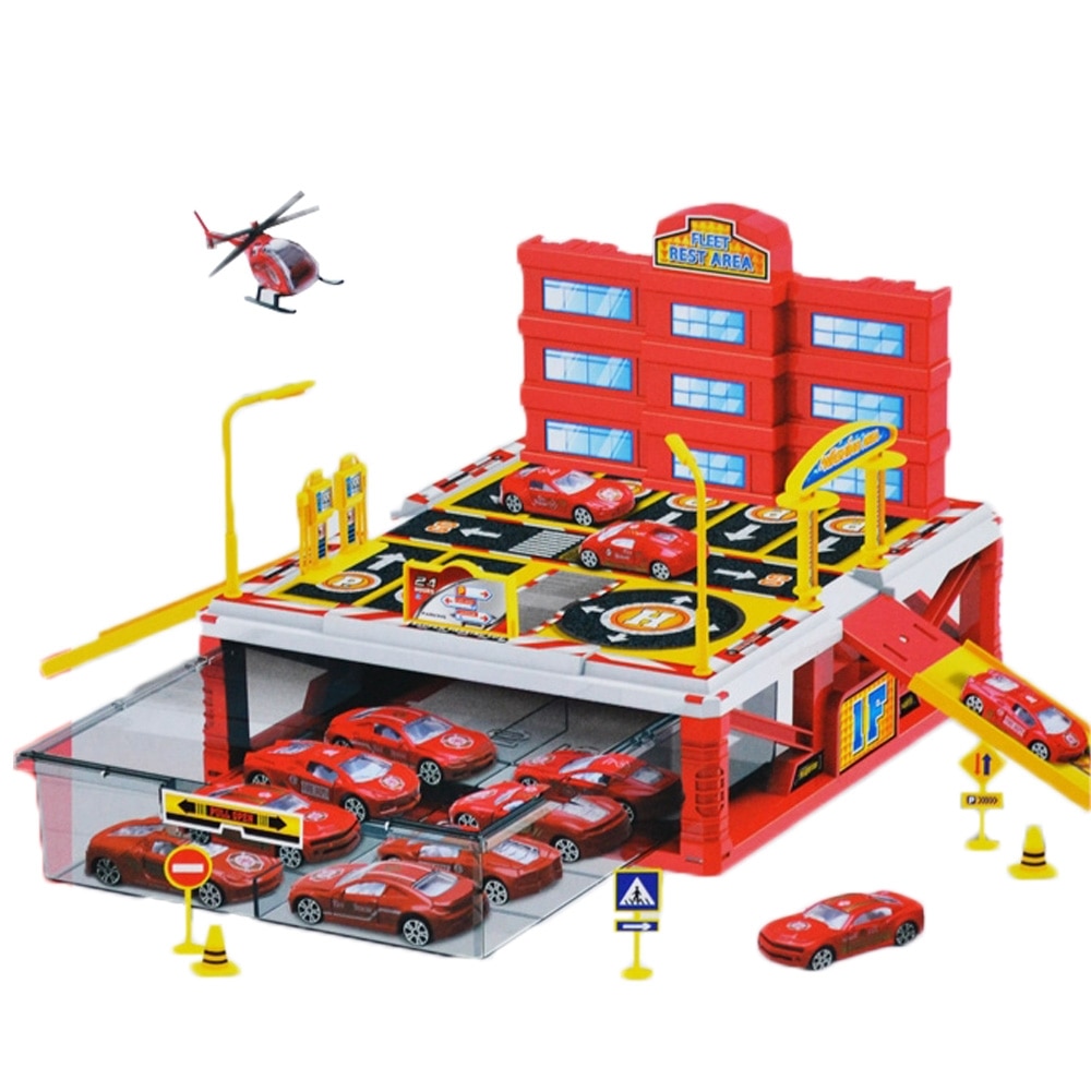 Set parcare de pompieri, masinuta si elicopter incluse, 25 piese