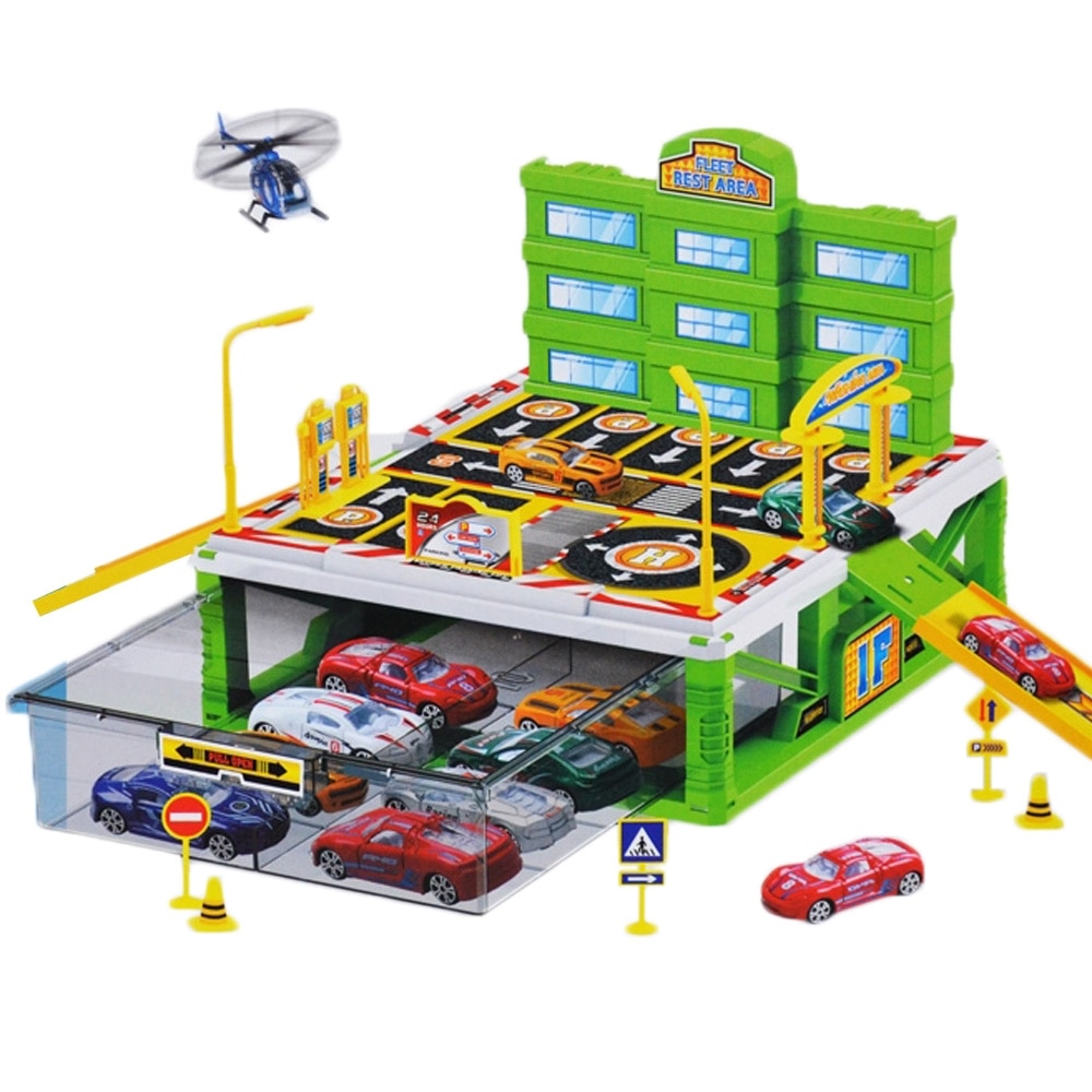 Set Parcare masini de curse, elicopter si masinuta incluse, 25 piese