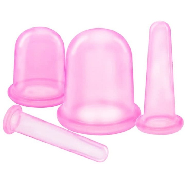 Set 4 ventuze silicon pentru masaj , roz
