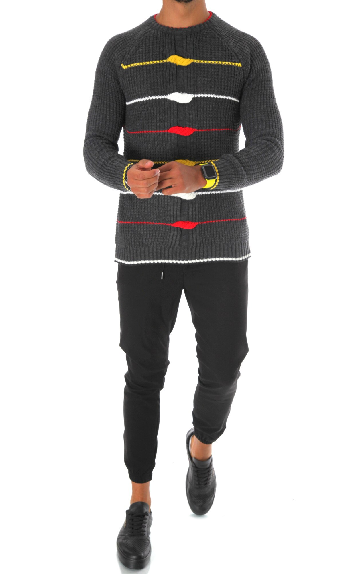 Pulover barbati, T3587, fashion, slim fit, gri, Gri