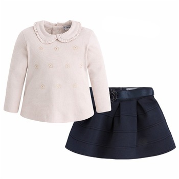 Set bluza si fusta,Mayoral, fetita, bej/bluemarin, 3 ani Set bluza si fusta,Mayoral, fetita, bej/bluemarin, 3 ani