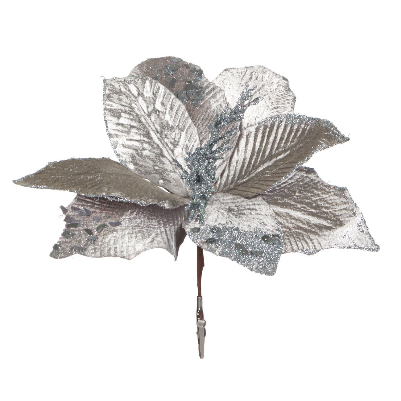 Ornament Craciun, floare argintie, 22 cm