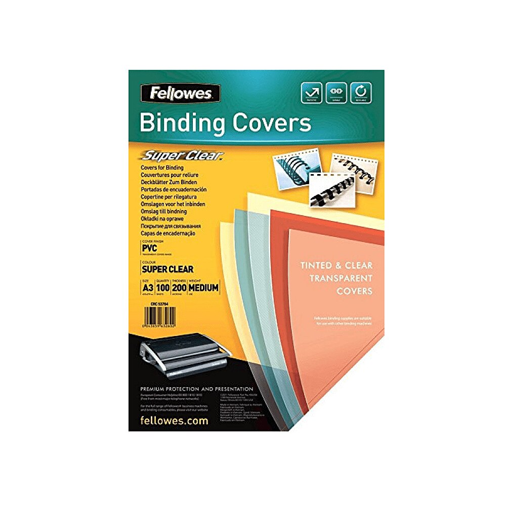 Coperti plastic Fellowes, A3, 200 microni, transparent, 100/top