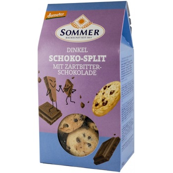 Biscuiti din grau spelta cu ciocolata neagra, bio, Sommer, 150g Biscuiti din grau spelta cu ciocolata neagra, bio, Sommer, 150g