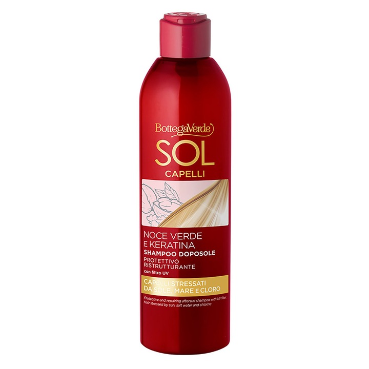 Sampon dupa plaja, cu ulei de nuci verzi si keratina - Sol Capelli Noce Verde e Keratina, 250 ML, Bottega Verde