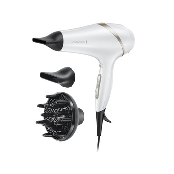 Uscator de par, Remington, 2300W, motor AC, 3 trepte de temperatura, Alb/Negru