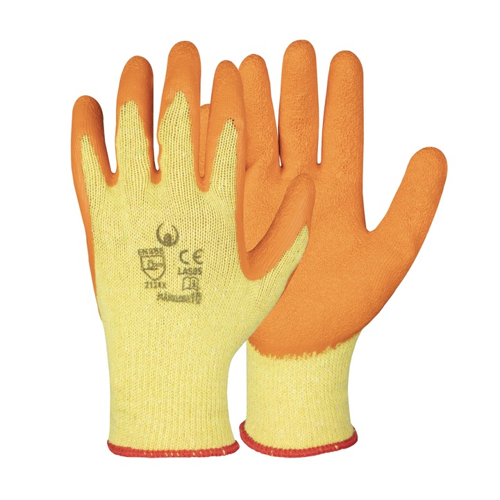 Manusi de protectie Mareco, marimea XL, portocaliu cu galben, din poliester imersat in cauciuc